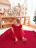 Lila red baby dress with floral embroidery