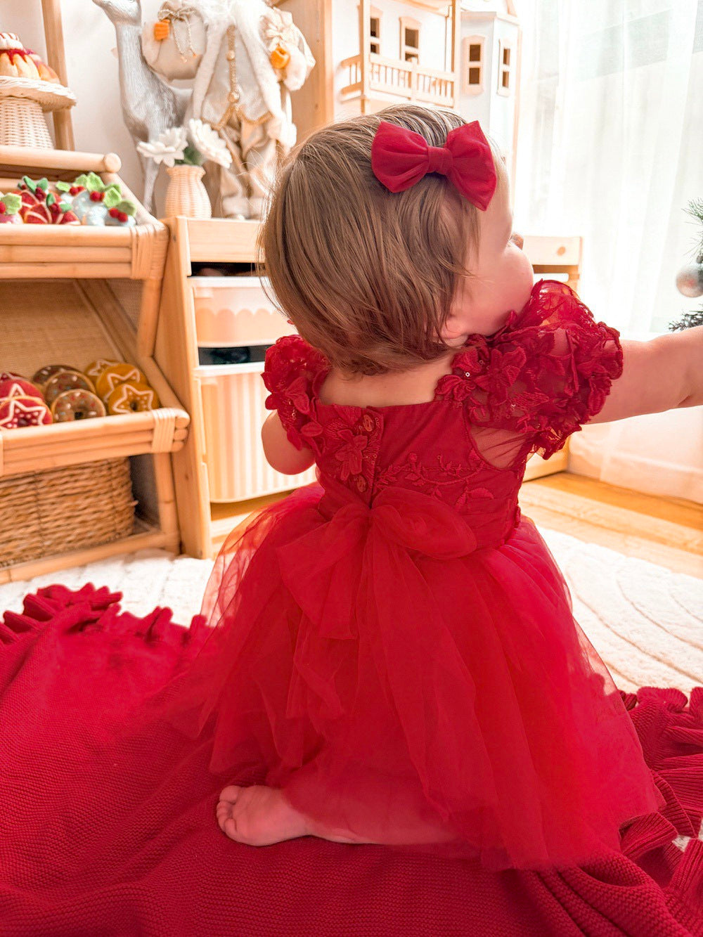 Lila red tulle dress for Christmas photos