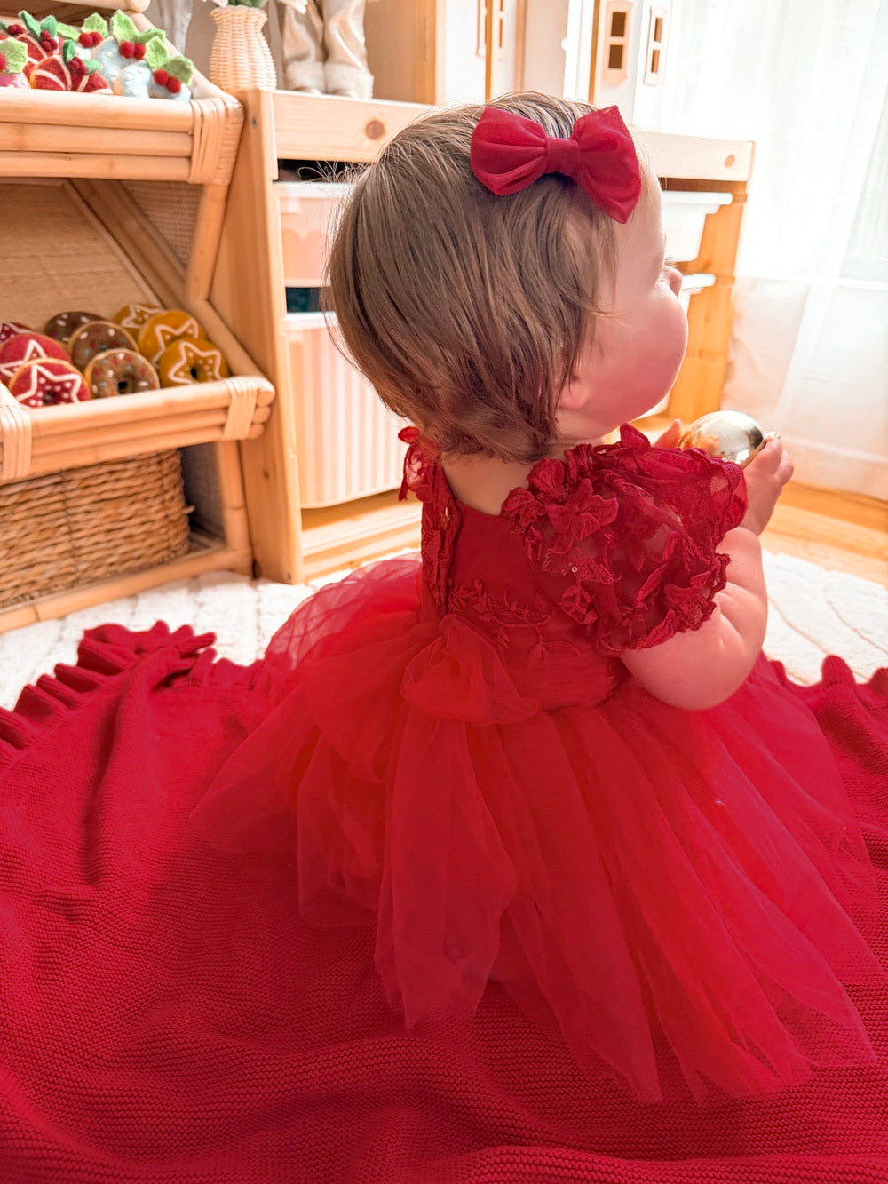 Red embroidered baby occasion dress