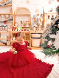 Red baby Christmas dress with puff sleeves