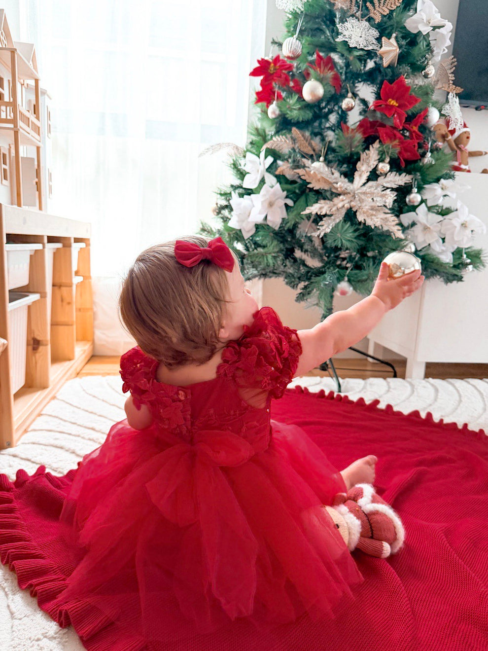 Red first Christmas dress for baby girls