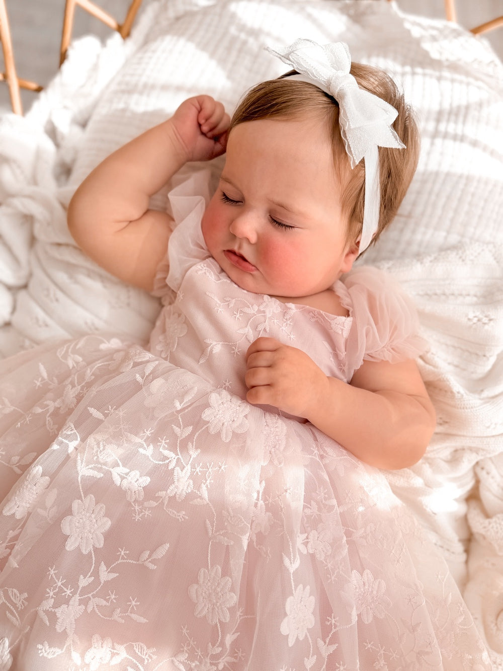 Baby girl headband with layered white bow