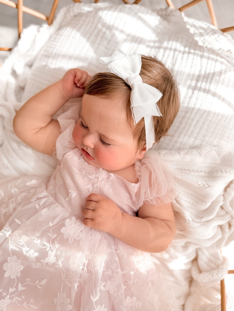 Lilah White Bow Baby Headband - A Little Lacey