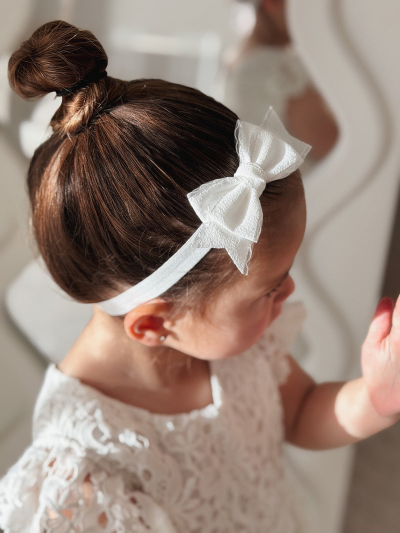 Lilah White Bow Baby Headband - A Little Lacey