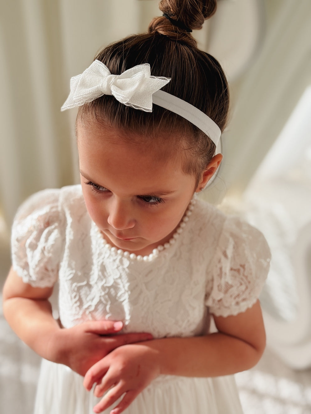 Lilah White Bow Baby Headband