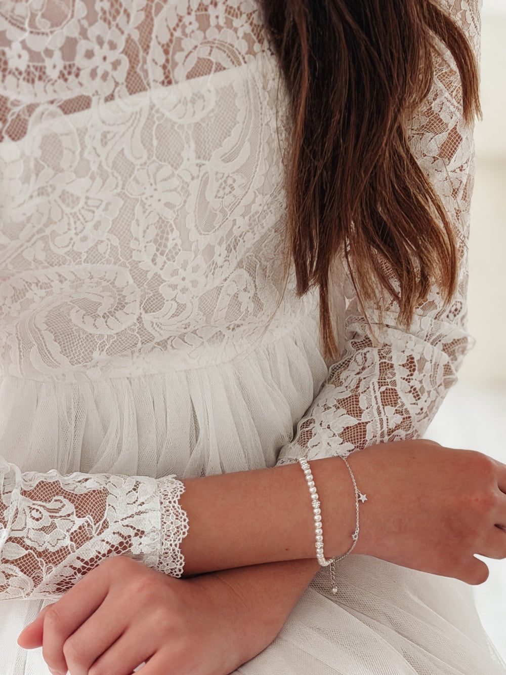 Girls Communion bracelet with dainty pearl accents