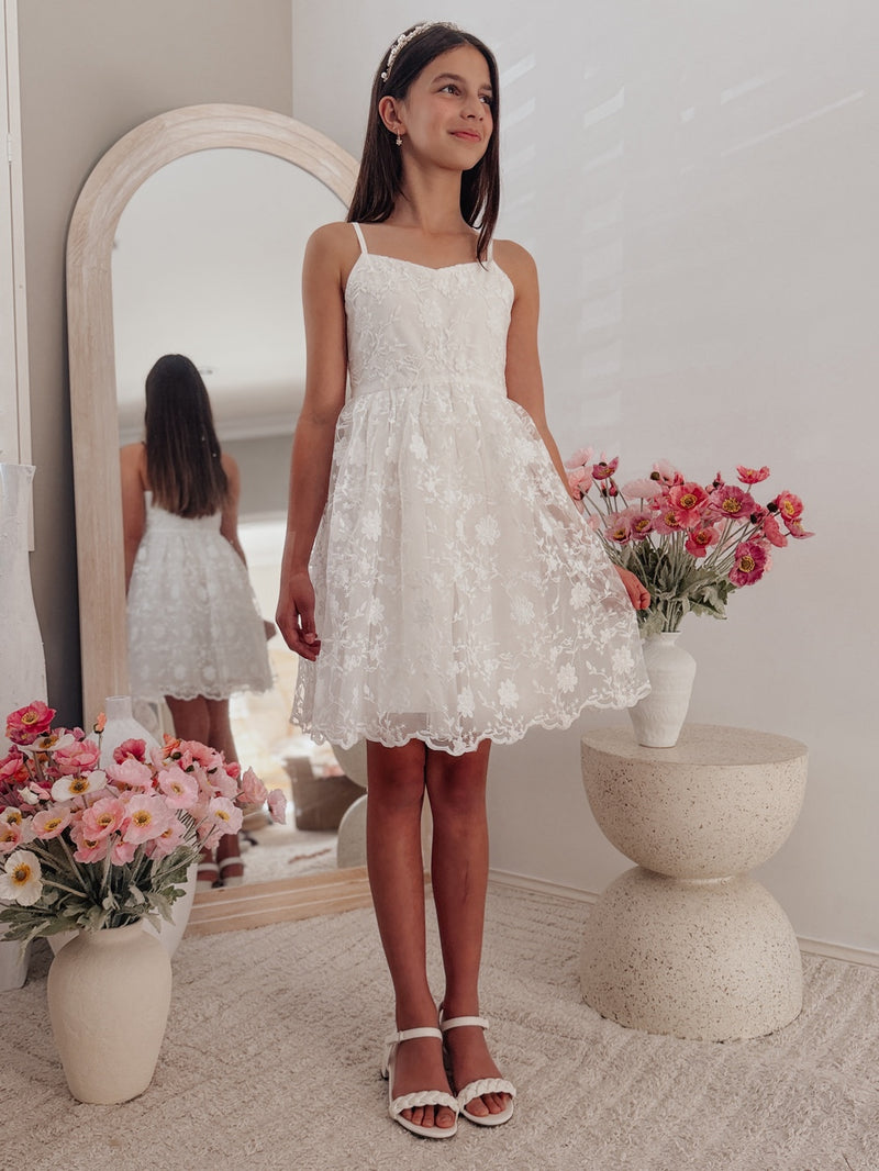 Lucia Girls White Embroidered Dress - A Little Lacey