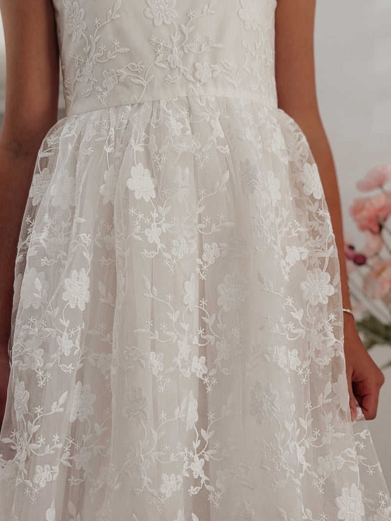 Lucia Girls White Embroidered Dress - A Little Lacey