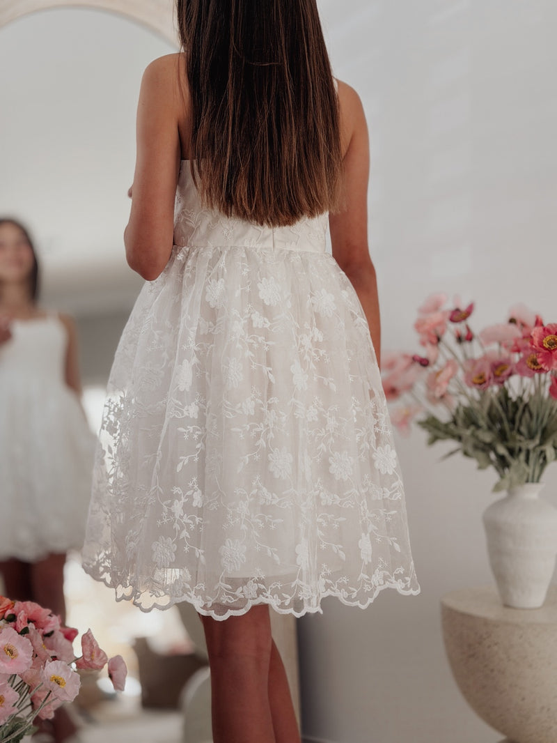 Lucia Girls White Embroidered Dress - A Little Lacey