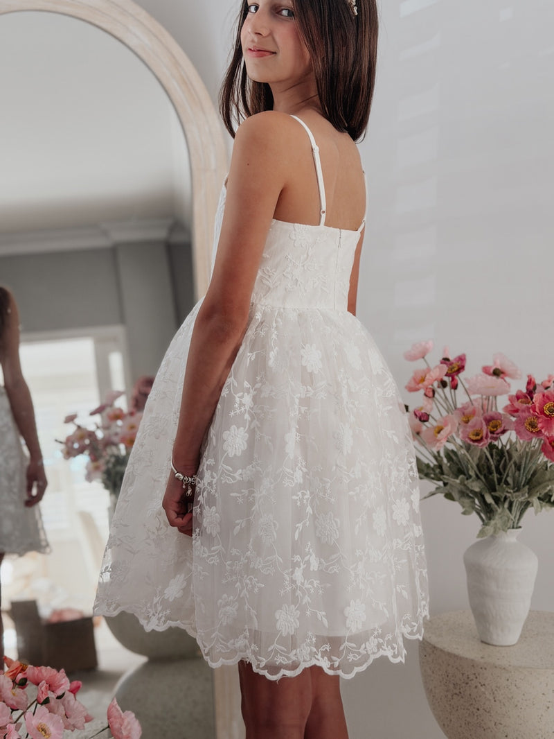 Lucia Girls White Embroidered Dress - A Little Lacey