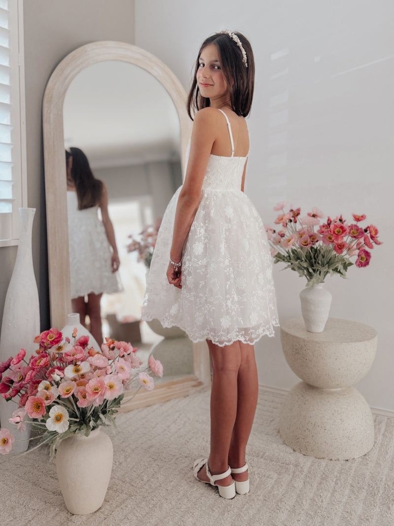 Lucia Girls White Embroidered Dress - A Little Lacey