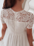 Long white communion dress for girls lace top chiffon skirt