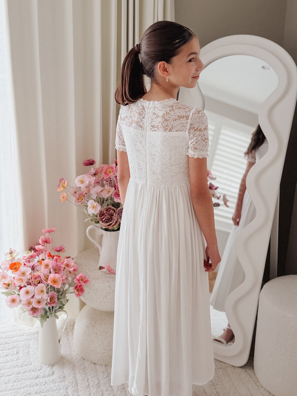 White Communion dress for girls with classic lace detail