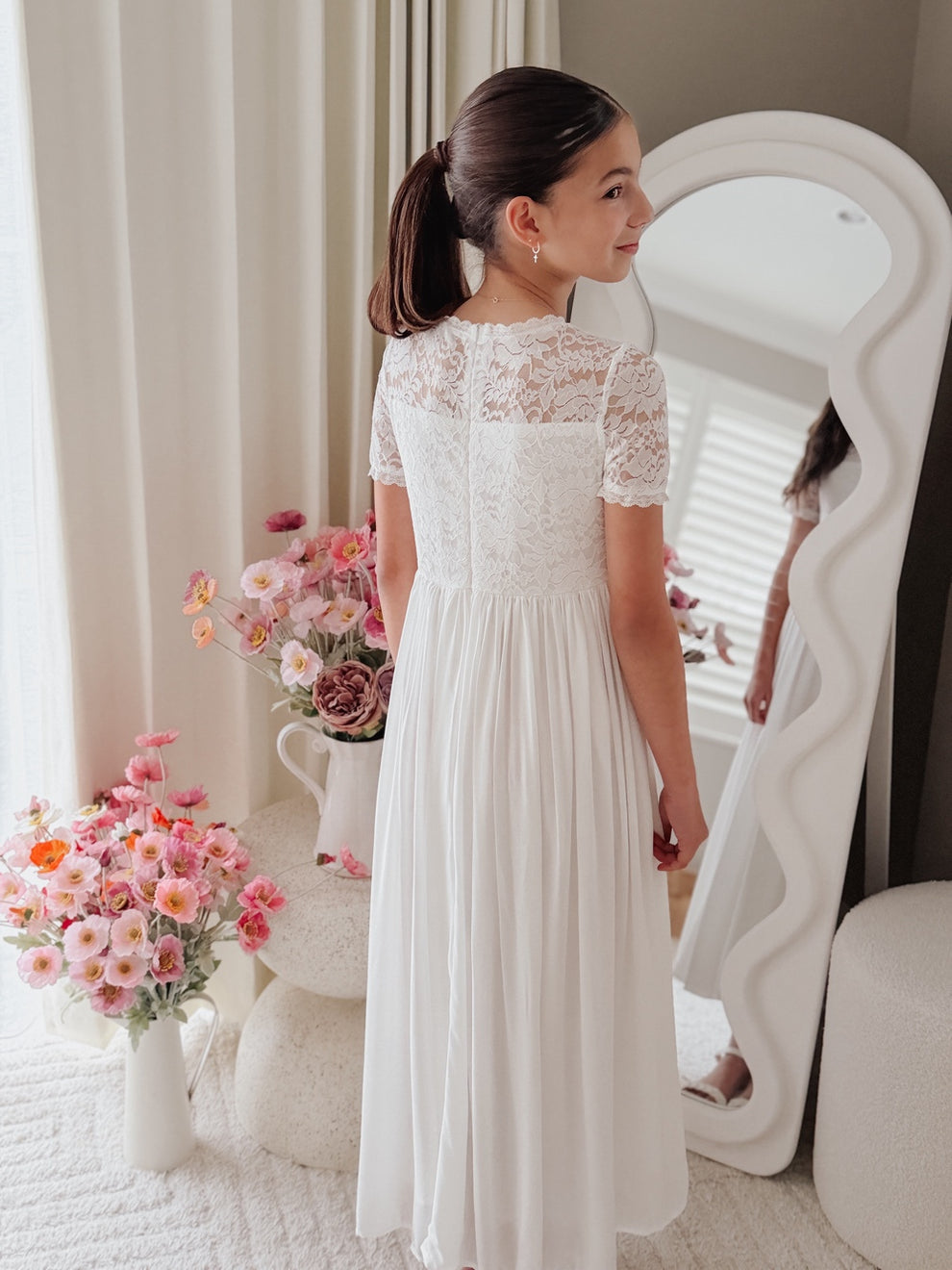 White Communion dress for girls with classic lace detail