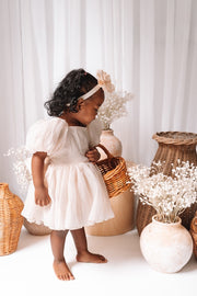 Lucy Puff Sleeve Champagne Baby Dress - A Little Lacey