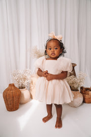 Lucy Puff Sleeve Champagne Baby Dress - A Little Lacey