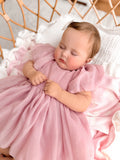 Dusty pink baby dress with puff sleeves