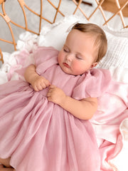 Lucy Puff Sleeve Dusty Pink Baby Dress - A Little Lacey