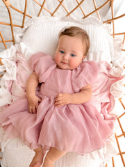 Lucy Puff Sleeve Dusty Pink Baby Dress - A Little Lacey