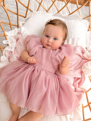 Lucy Puff Sleeve Dusty Pink Baby Dress - A Little Lacey