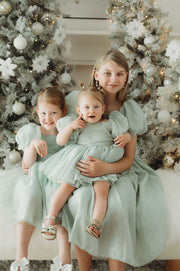 Lucy Puff Sleeve Sage Green Baby Romper - A Little Lacey