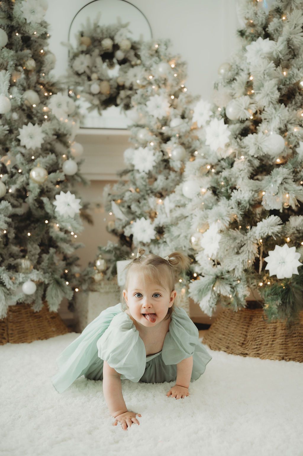 Sage green baby romper christmas flower girl dress