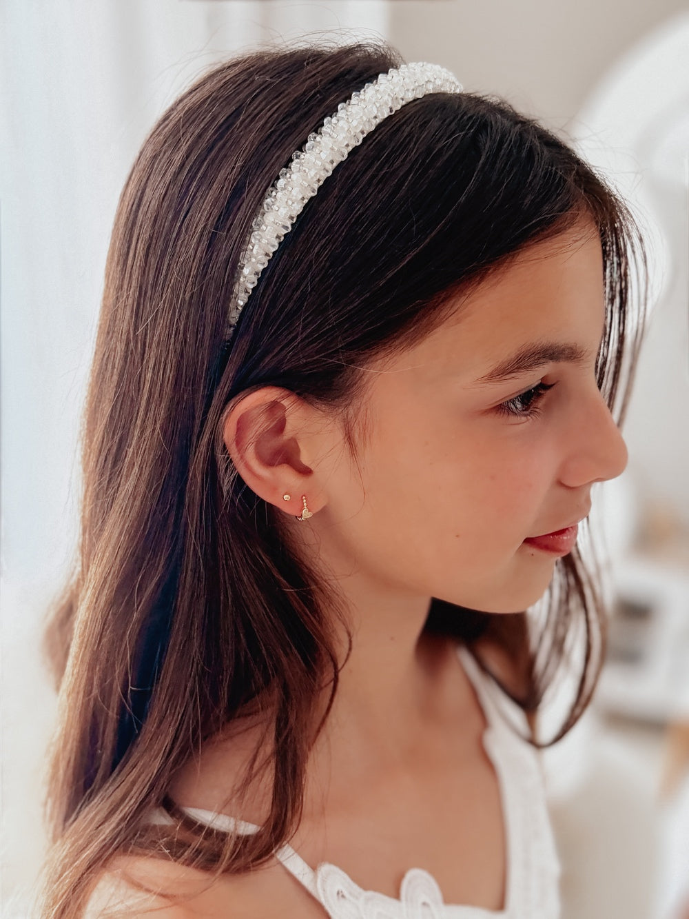 White beaded headband for flower girls