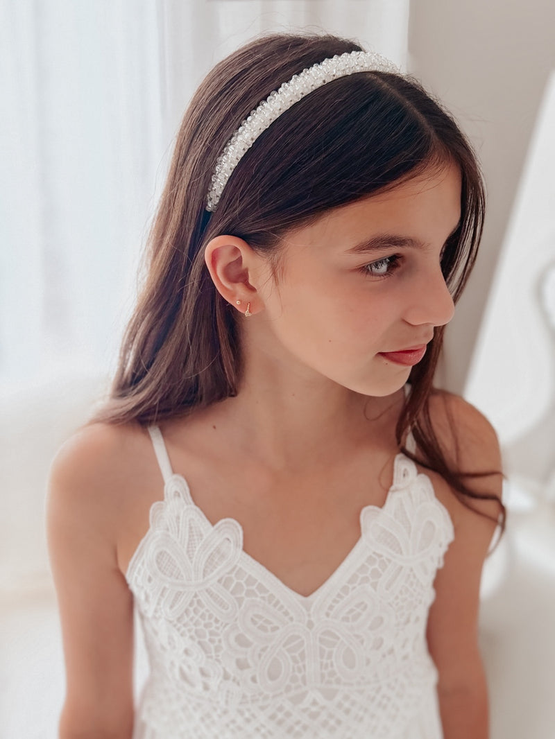 Luna White Beaded Headband - A Little Lacey