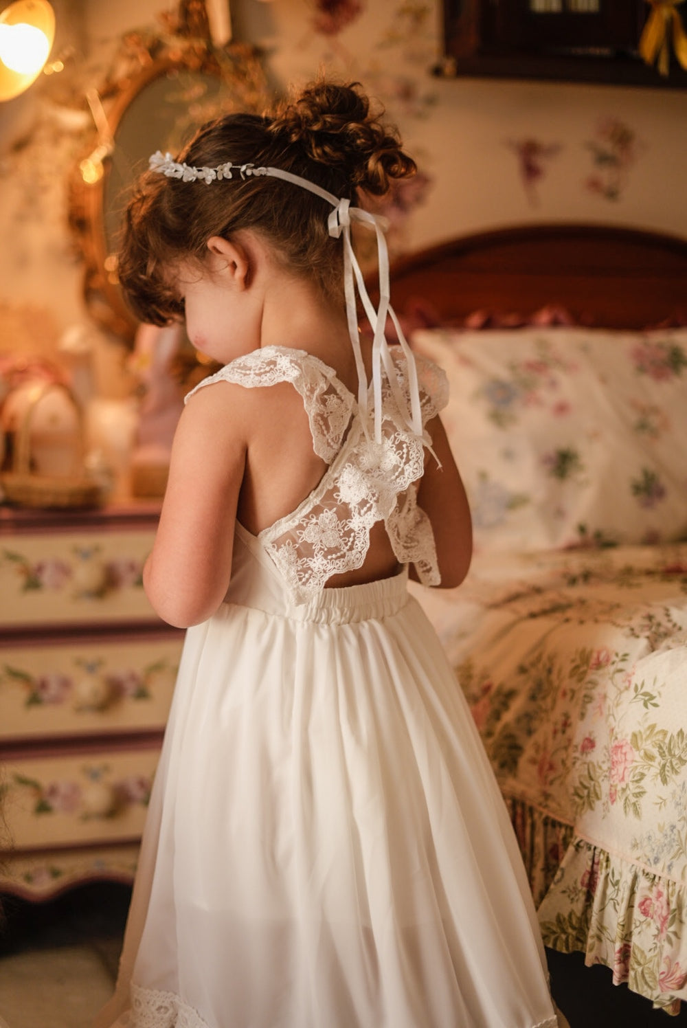 Gabriella French Chiffon White Girls Dress - A Little Lacey · Photo 5 of 15