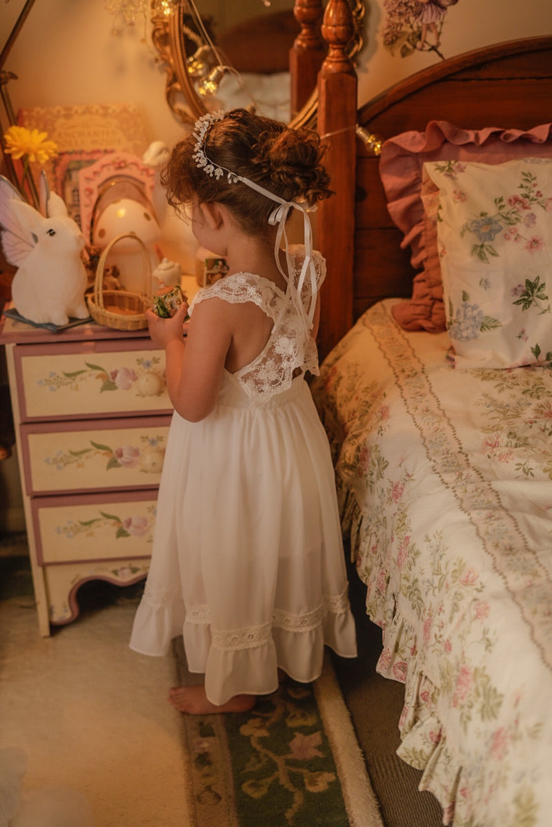 Gabriella French Chiffon White Girls Dress - A Little Lacey