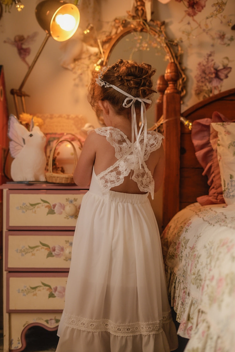 Gabriella French Chiffon White Girls Dress - Flower Girl Dresses