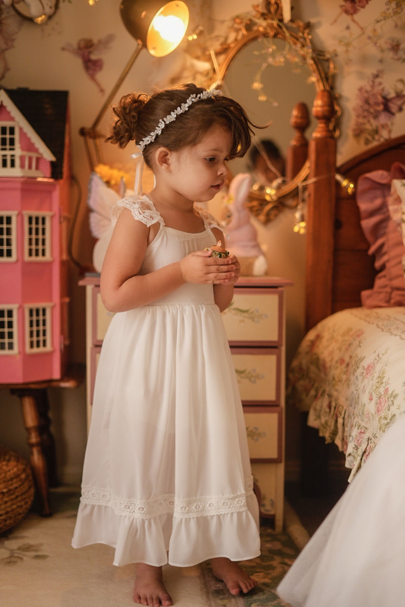 Gabriella French Chiffon White Girls Dress - A Little Lacey