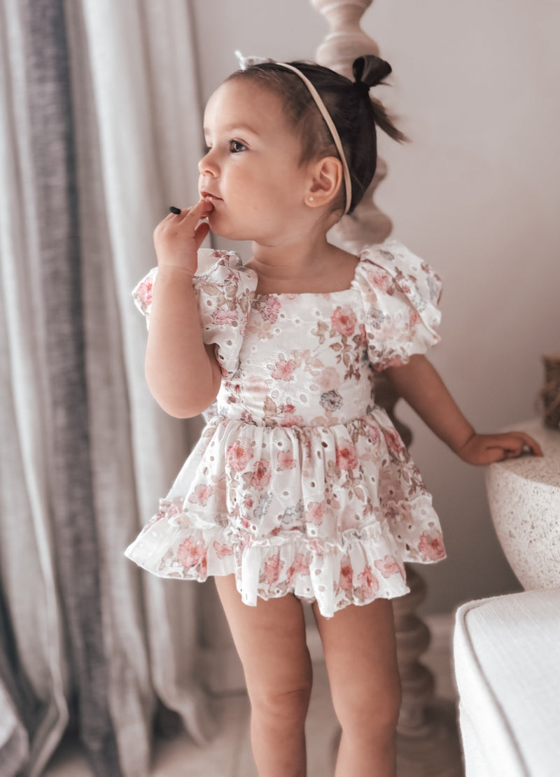 Maisie Puff Sleeve Floral Baby Dress - A Little Lacey