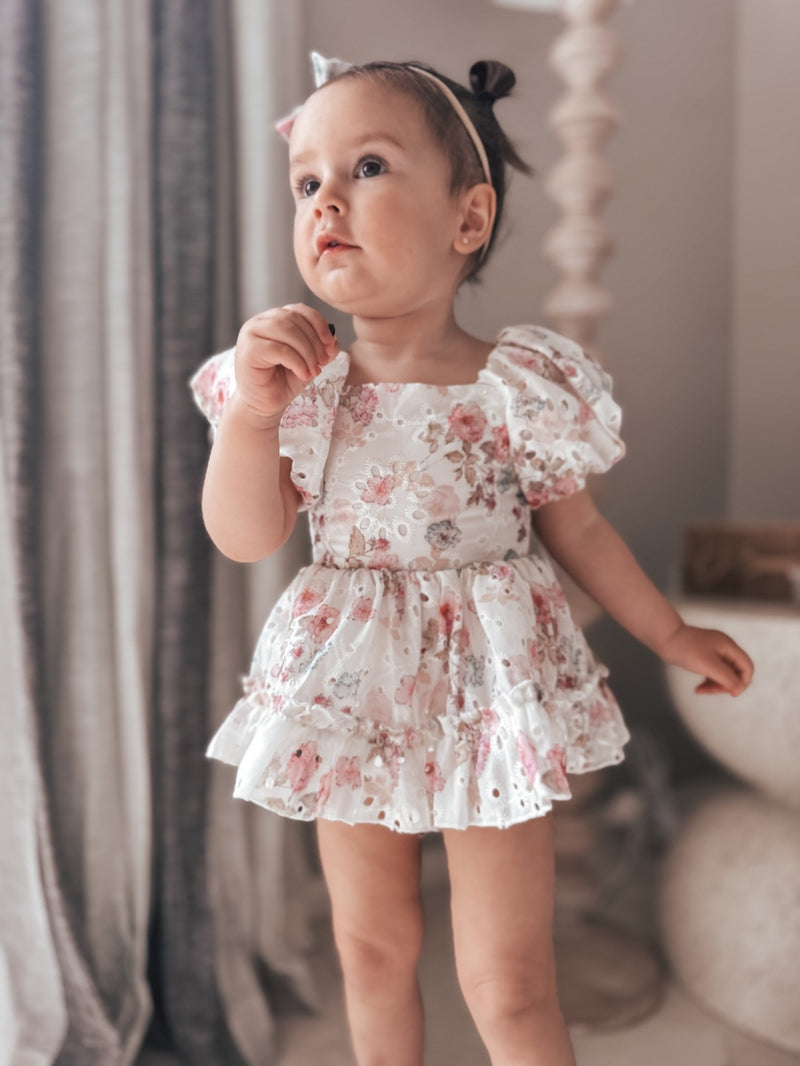 Maisie Puff Sleeve Floral Baby Dress - A Little Lacey