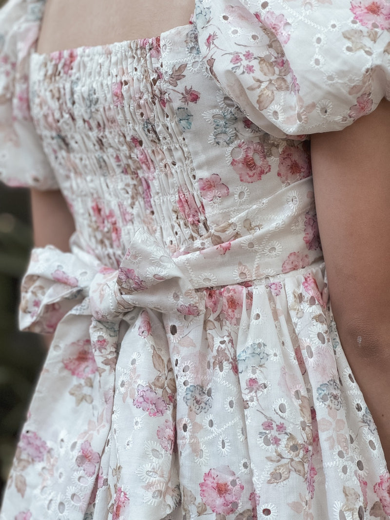 Maisie Puff Sleeve Floral Girls Dress - A Little Lacey