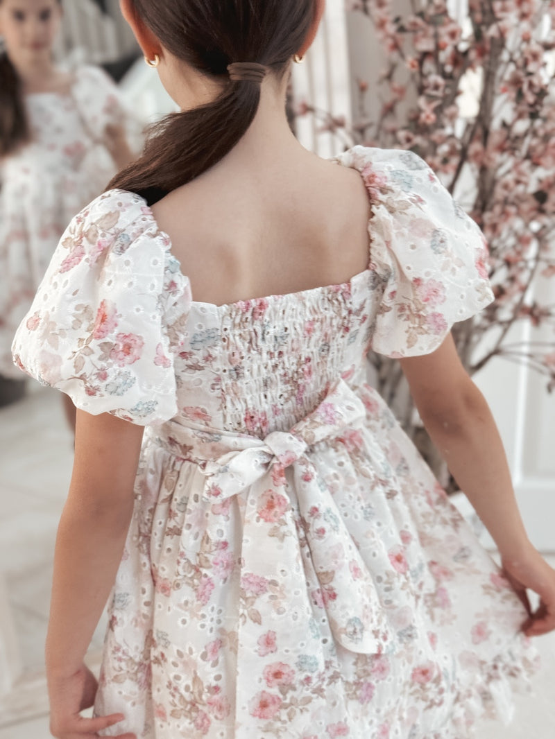 Maisie Puff Sleeve Floral Girls Dress - A Little Lacey