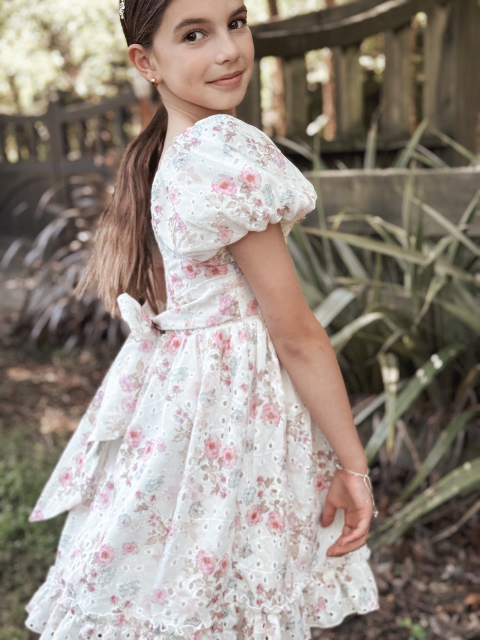 Maisie Puff Sleeve Floral Girls Dress - A Little Lacey · Photo 7 of 10