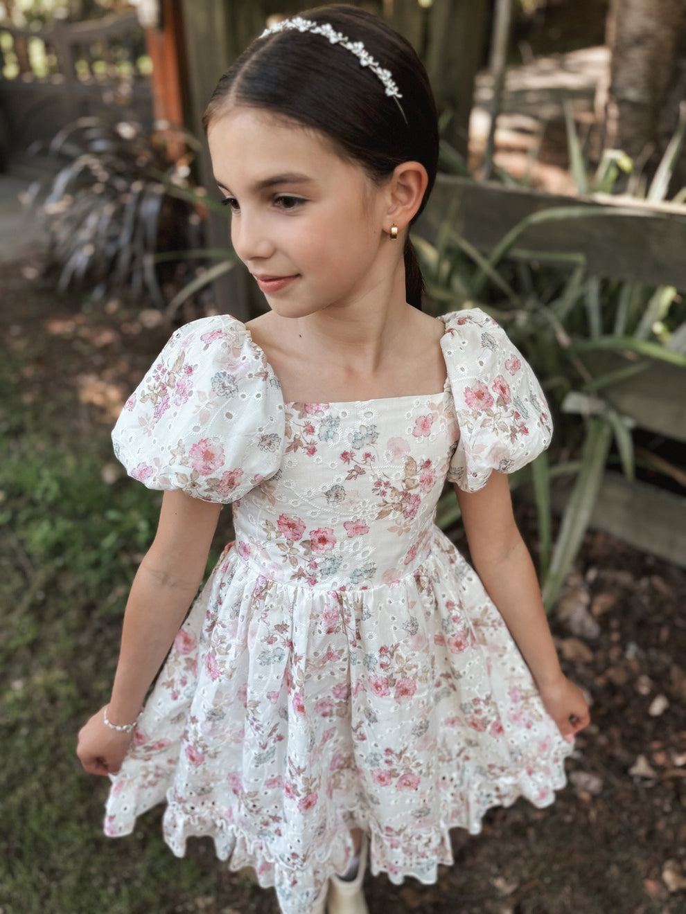 Maisie Puff Sleeve Floral Girls Dress - A Little Lacey · Photo 4 of 10