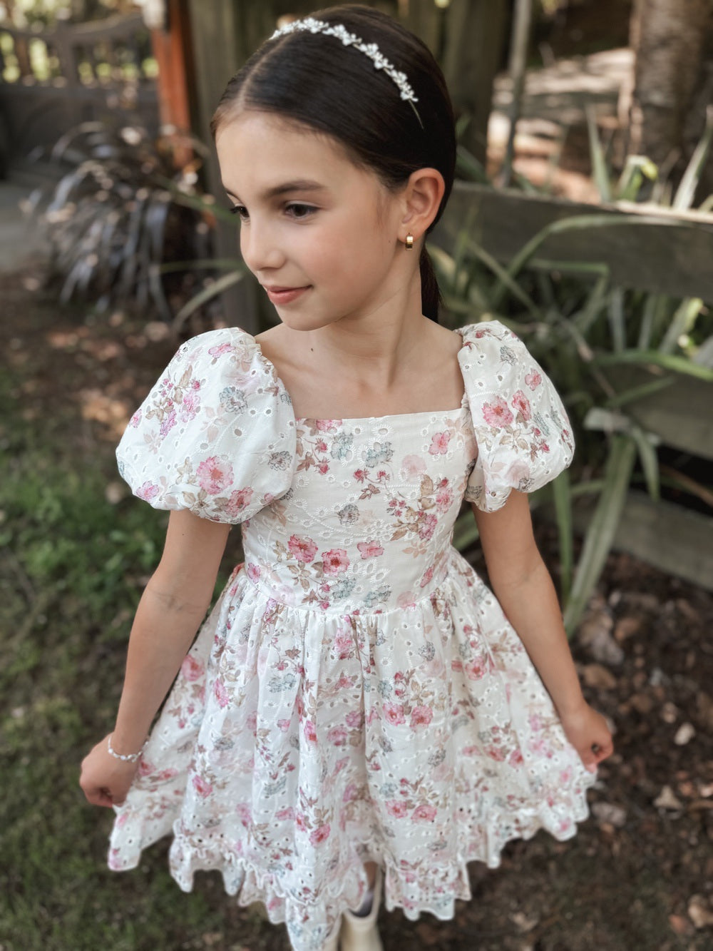 Maisie Puff Sleeve Floral Girls Dress