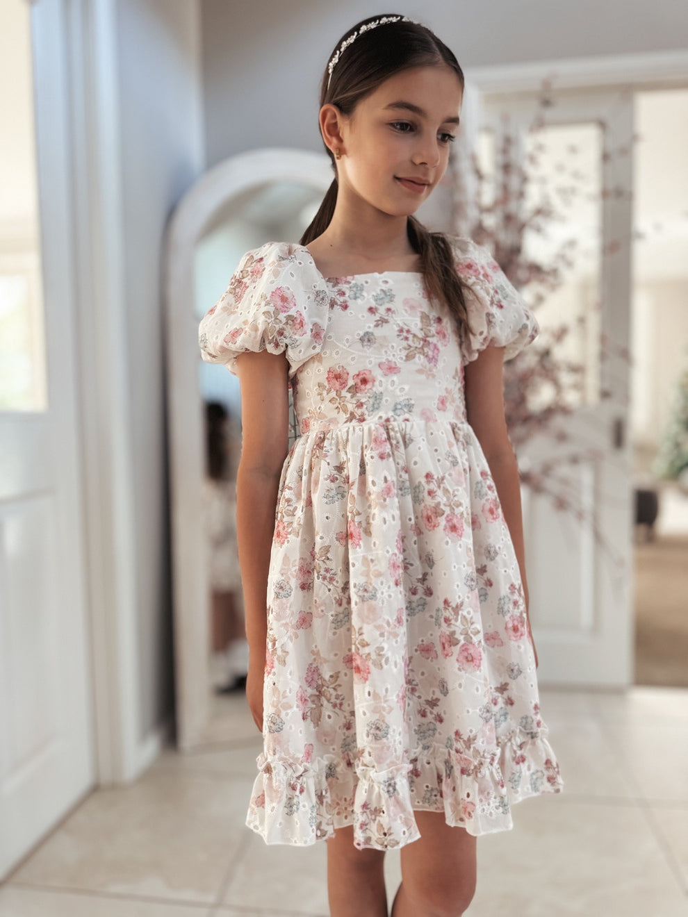 Maisie Puff Sleeve Floral Girls Dress - A Little Lacey · Photo 1 of 10