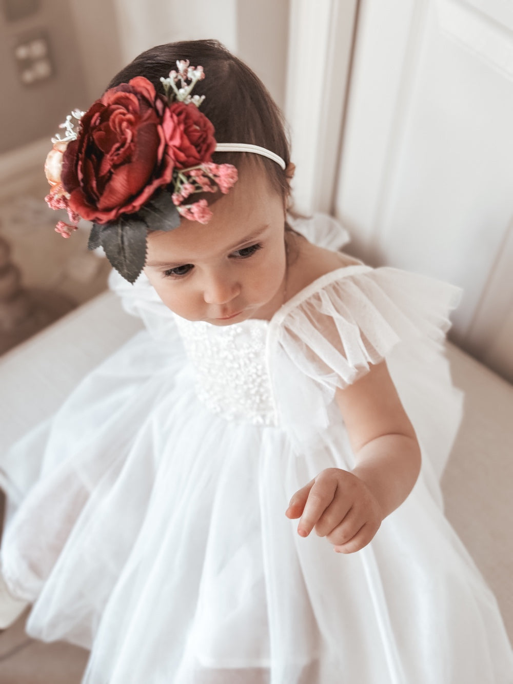 Marla Baby Girls Flower Headband - Burgundy - A Little Lacey · Photo 1 of 2