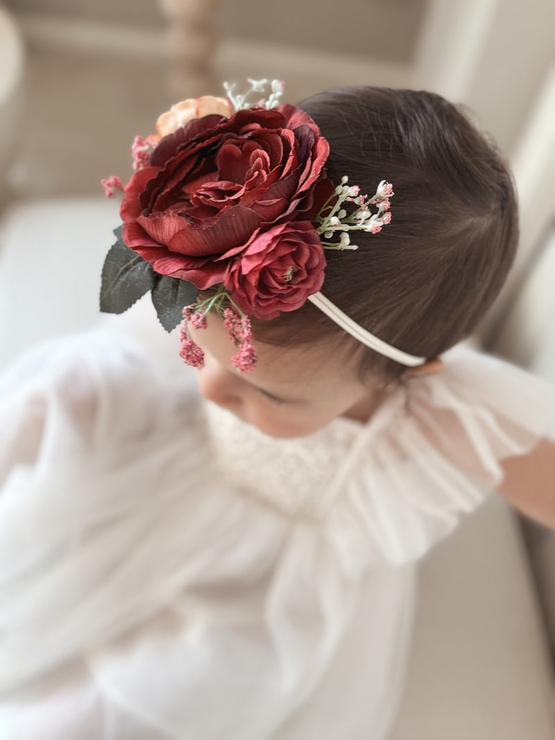 Marla Baby Girls Flower Headband - Burgundy - A Little Lacey