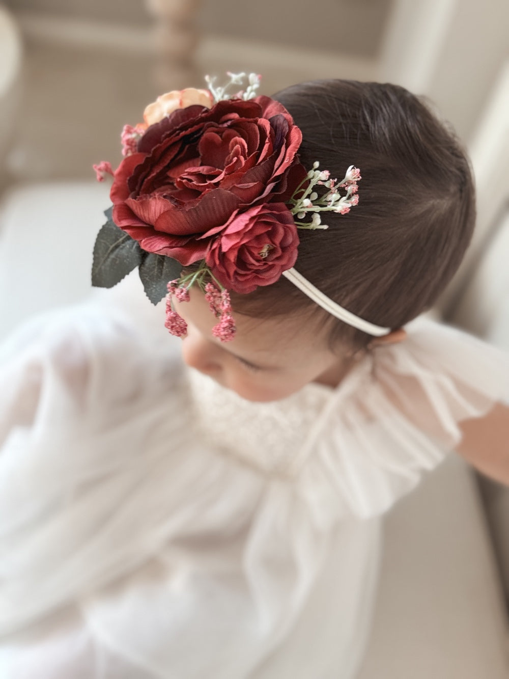 Marla Baby Girls Flower Headband - Burgundy - Flower Crowns