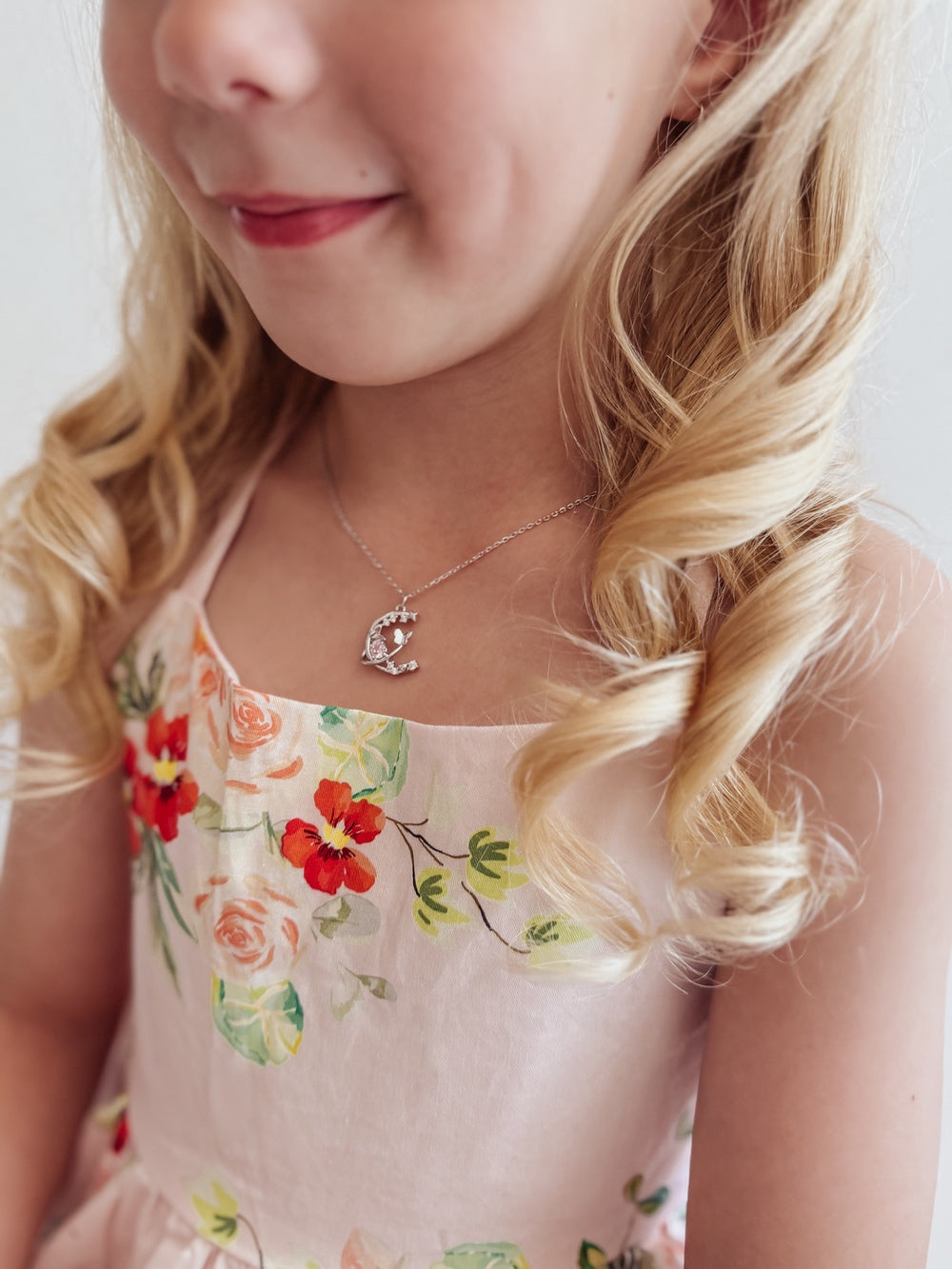 Moonbeam Sparkle Girls Silver Necklace with delicate shimmering pendant
