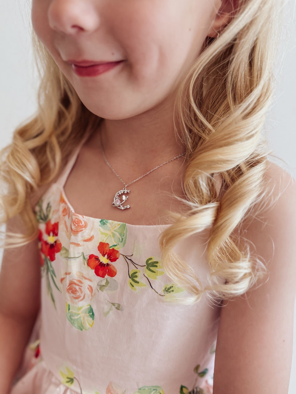 Moonbeam Sparkle Girls Silver Necklace with delicate shimmering pendant