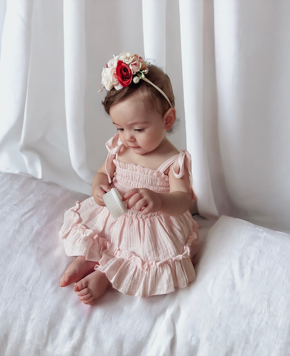 Maya Peach Muslin Baby Romper - Baby Dresses