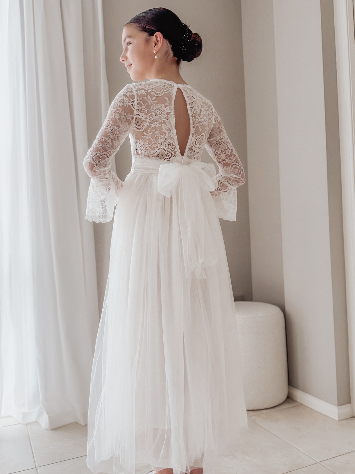 Melody Long Sleeve Girls Ivory Dress - A Little Lacey · Photo 11 of 14