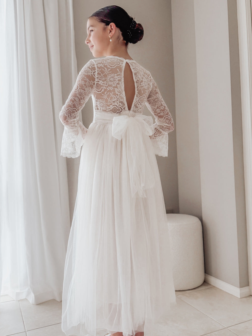 Melody Long Sleeve Girls Ivory Dress - A Little Lacey · Photo 11 of 14