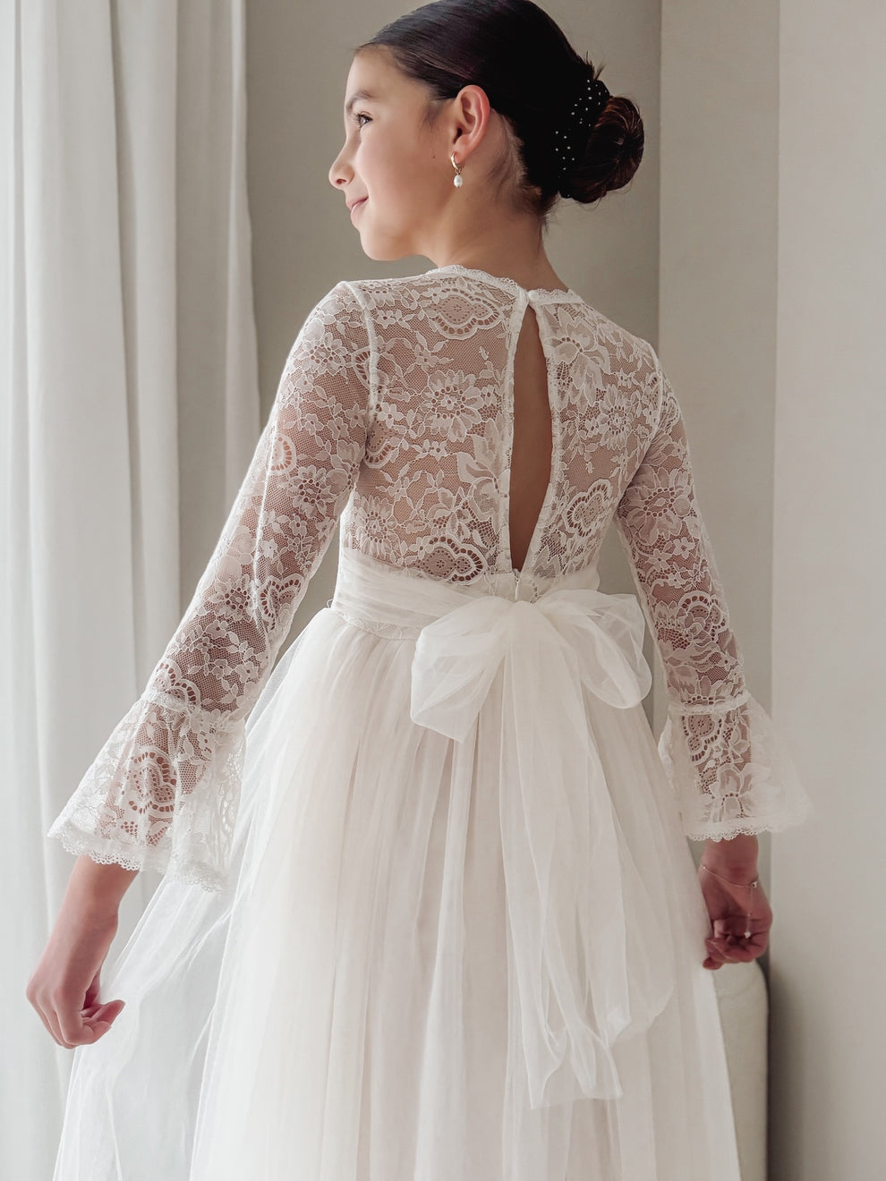 Melody Long Sleeve Girls Ivory Dress - A Little Lacey · Photo 9 of 14
