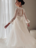 Melody Long Sleeve Girls Ivory Dress - A Little Lacey · Photo 6 of 14